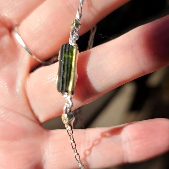 STUNNING Tourmaline & Topaz Sterling &Gold bracelet 7" - Picture 5 of 6